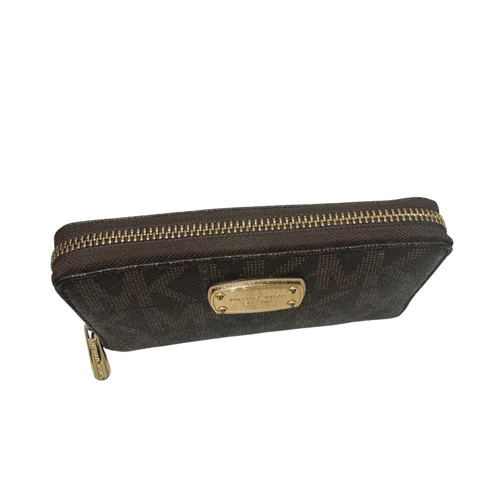 Michael Kors Signature MK Monogram Zip‎ Around Wallet Brown Gold - Picture 2 of 7